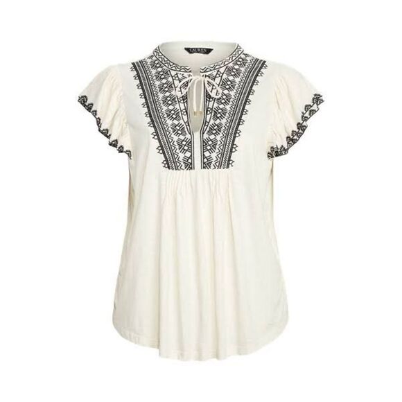 LAUREN RALPH LAUREN size petite large EMBROIDERED top BLOUSE - Picture 2 of 9